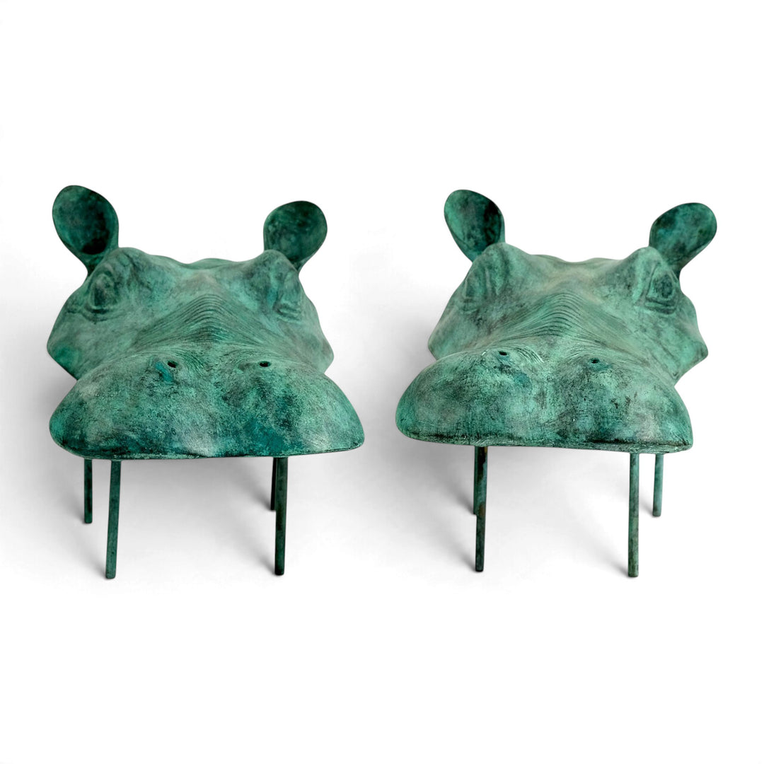 Zwei Nilpferd-Skulpturen aus Bronze mit Brunnenfunktion