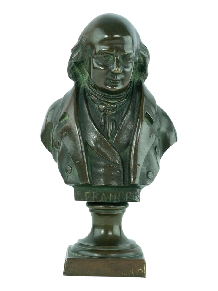 Antieke bronzen buste van Pierre-Jean de Béranger