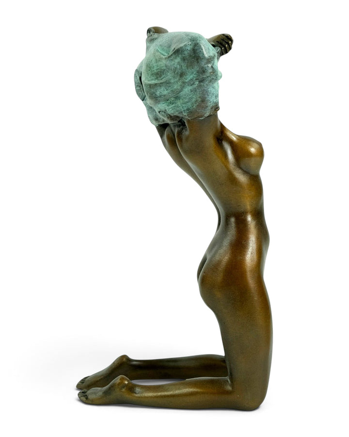 Bronze Sculpture of an Undressing Female Nude