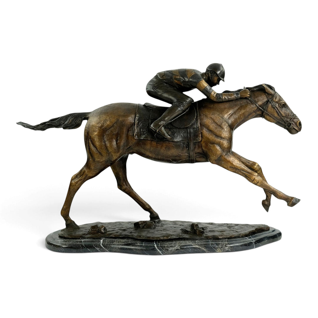 Bronze Sculpture of a Racehorse with Jockey