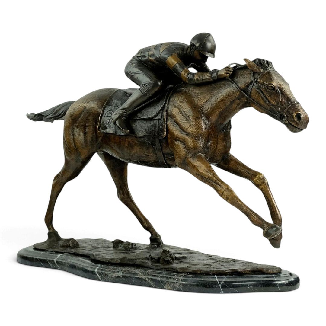 Bronze Sculpture of a Racehorse with Jockey