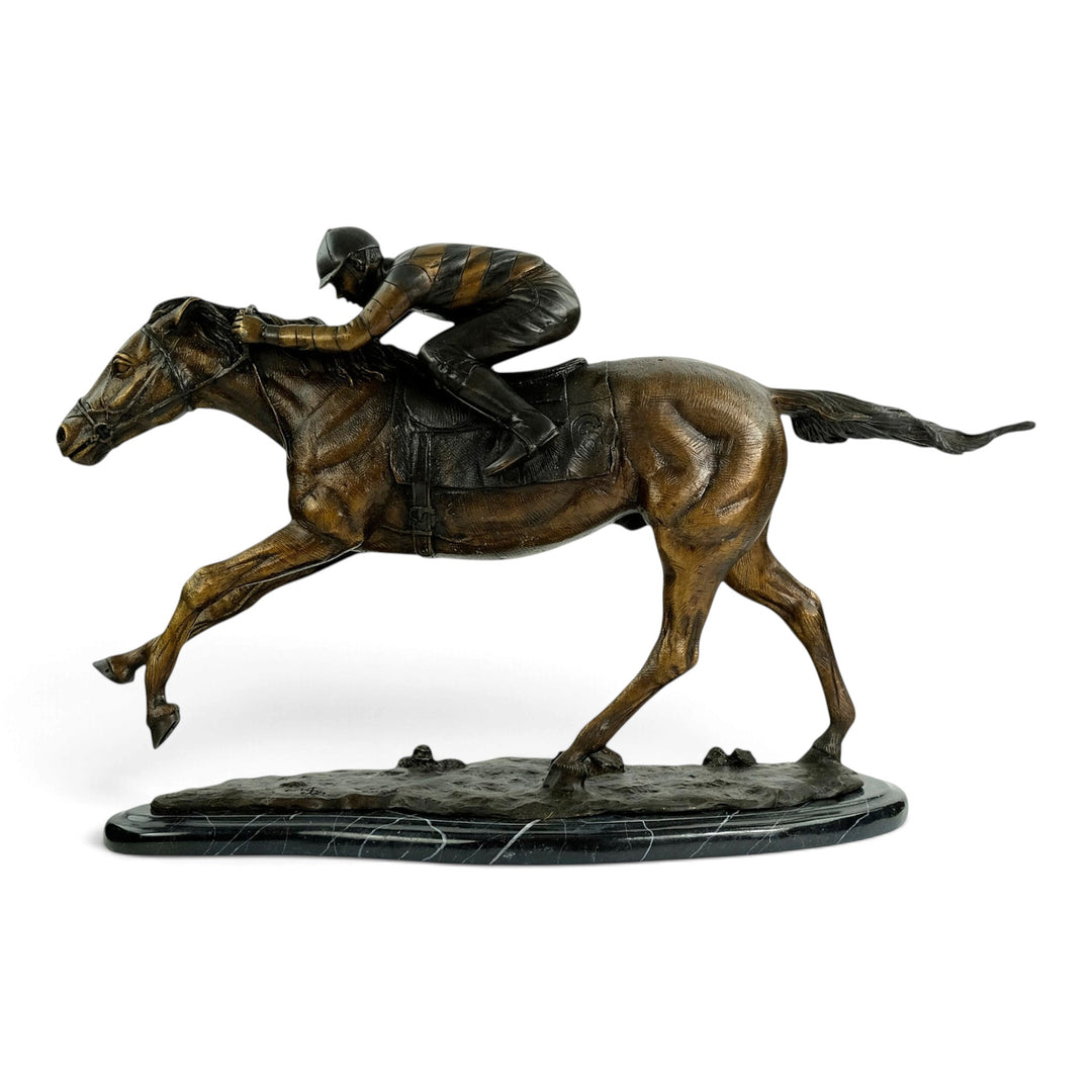 Bronze Sculpture of a Racehorse with Jockey