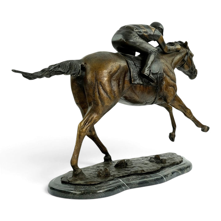 Bronze Sculpture of a Racehorse with Jockey