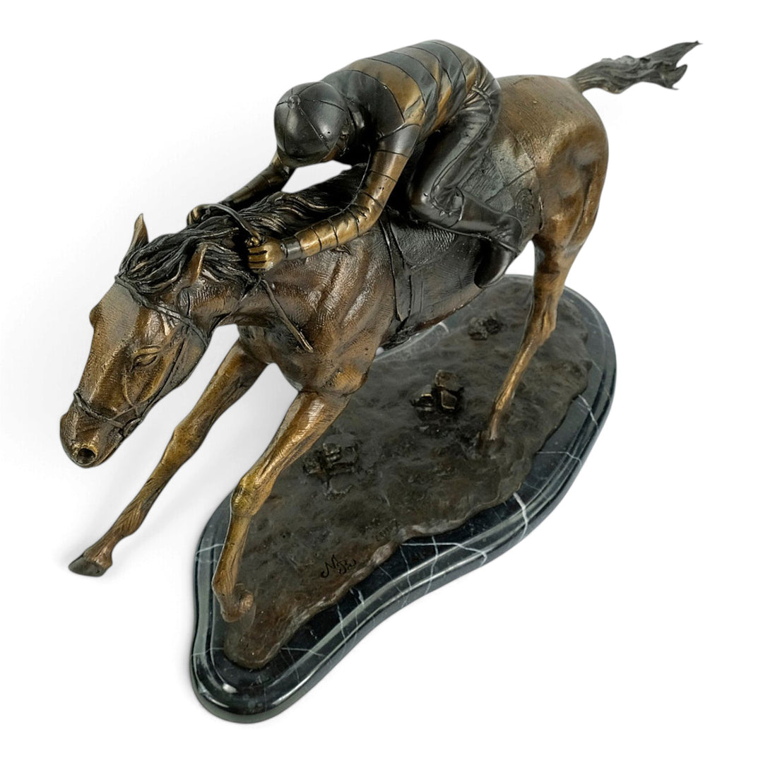 Bronze Sculpture of a Racehorse with Jockey