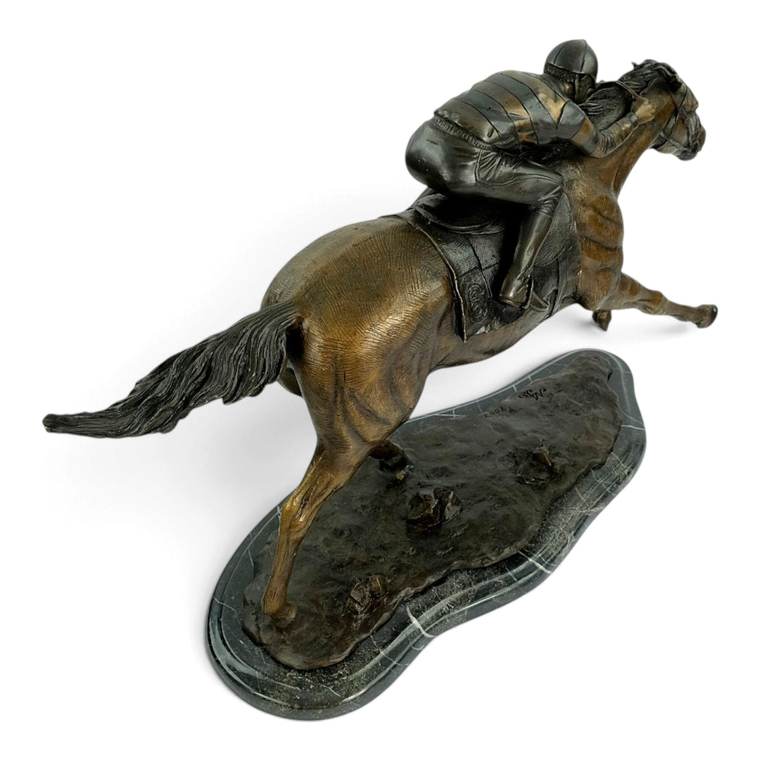 Bronze Sculpture of a Racehorse with Jockey