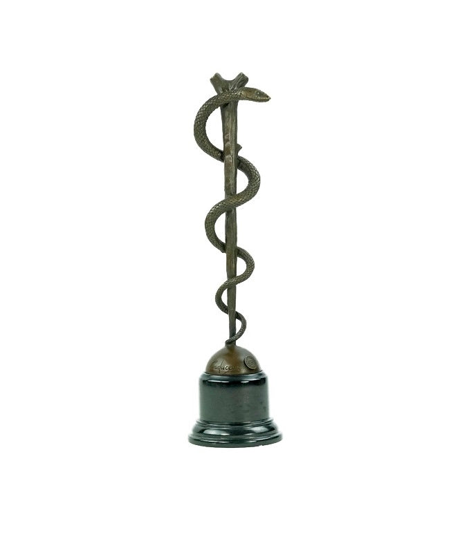 Bronze sculpture of the caduceus rod of Asclepius