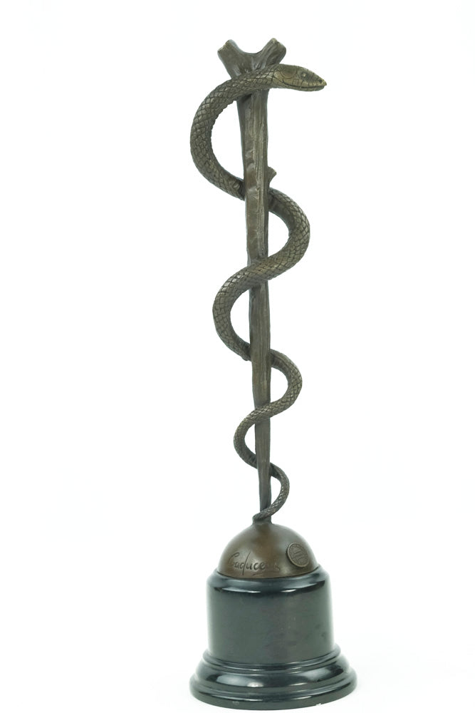 Bronze sculpture of the caduceus rod of Asclepius