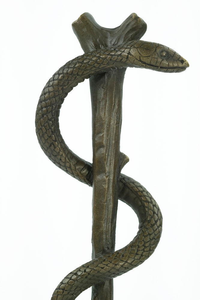 Bronze sculpture of the caduceus rod of Asclepius