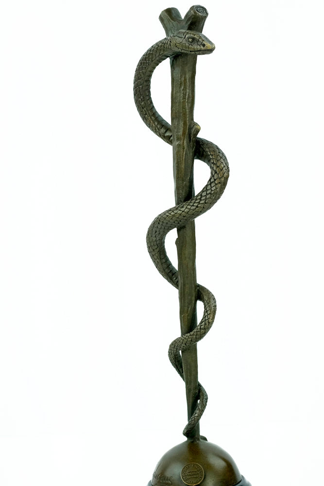 Bronze sculpture of the caduceus rod of Asclepius