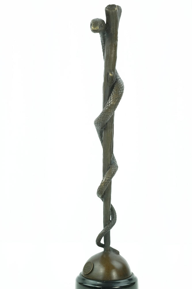 Bronze sculpture of the caduceus rod of Asclepius