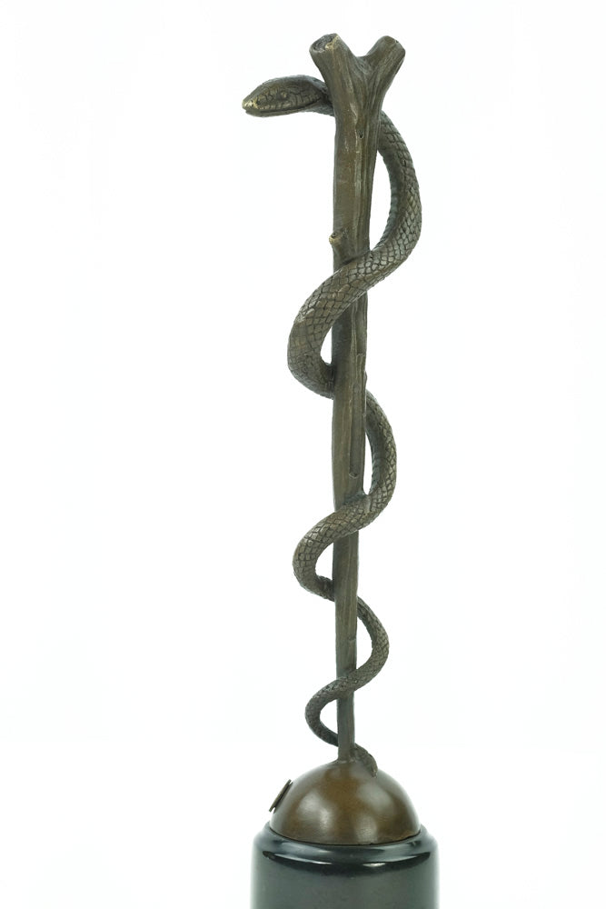 Bronze sculpture of the caduceus rod of Asclepius