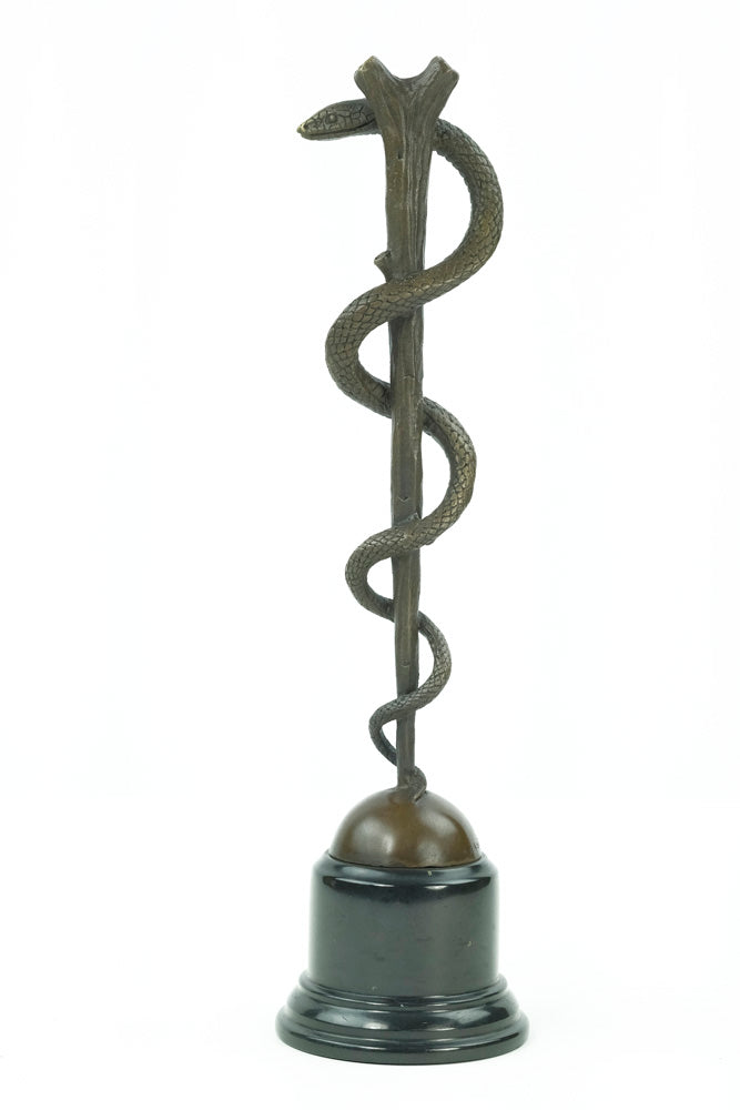 Bronze sculpture of the caduceus rod of Asclepius