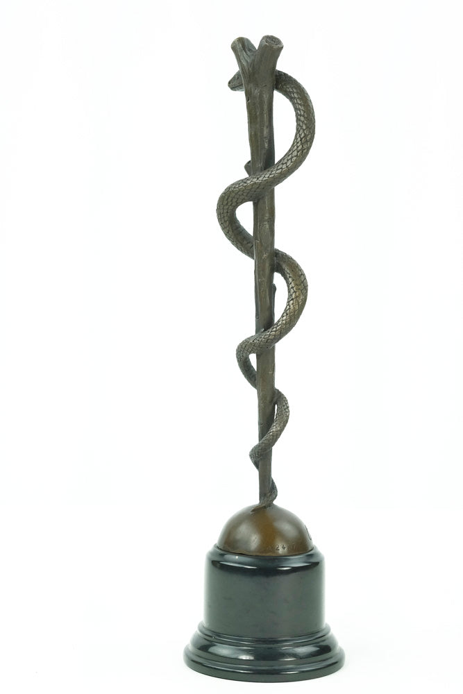 Bronze sculpture of the caduceus rod of Asclepius