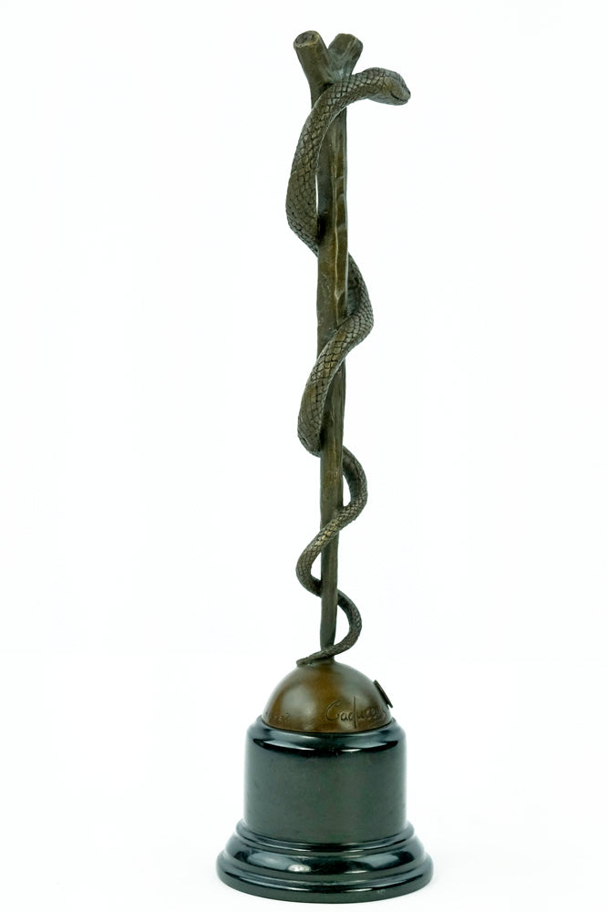 Bronze sculpture of the caduceus rod of Asclepius