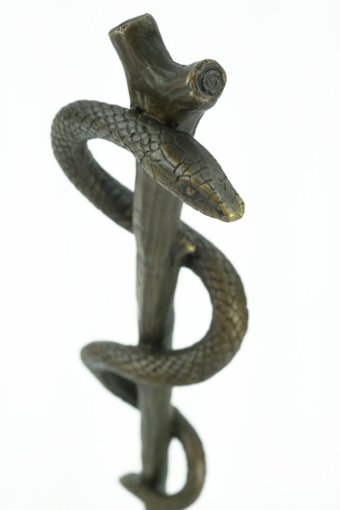 Bronze sculpture of the caduceus rod of Asclepius
