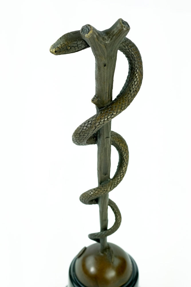 Bronze sculpture of the caduceus rod of Asclepius