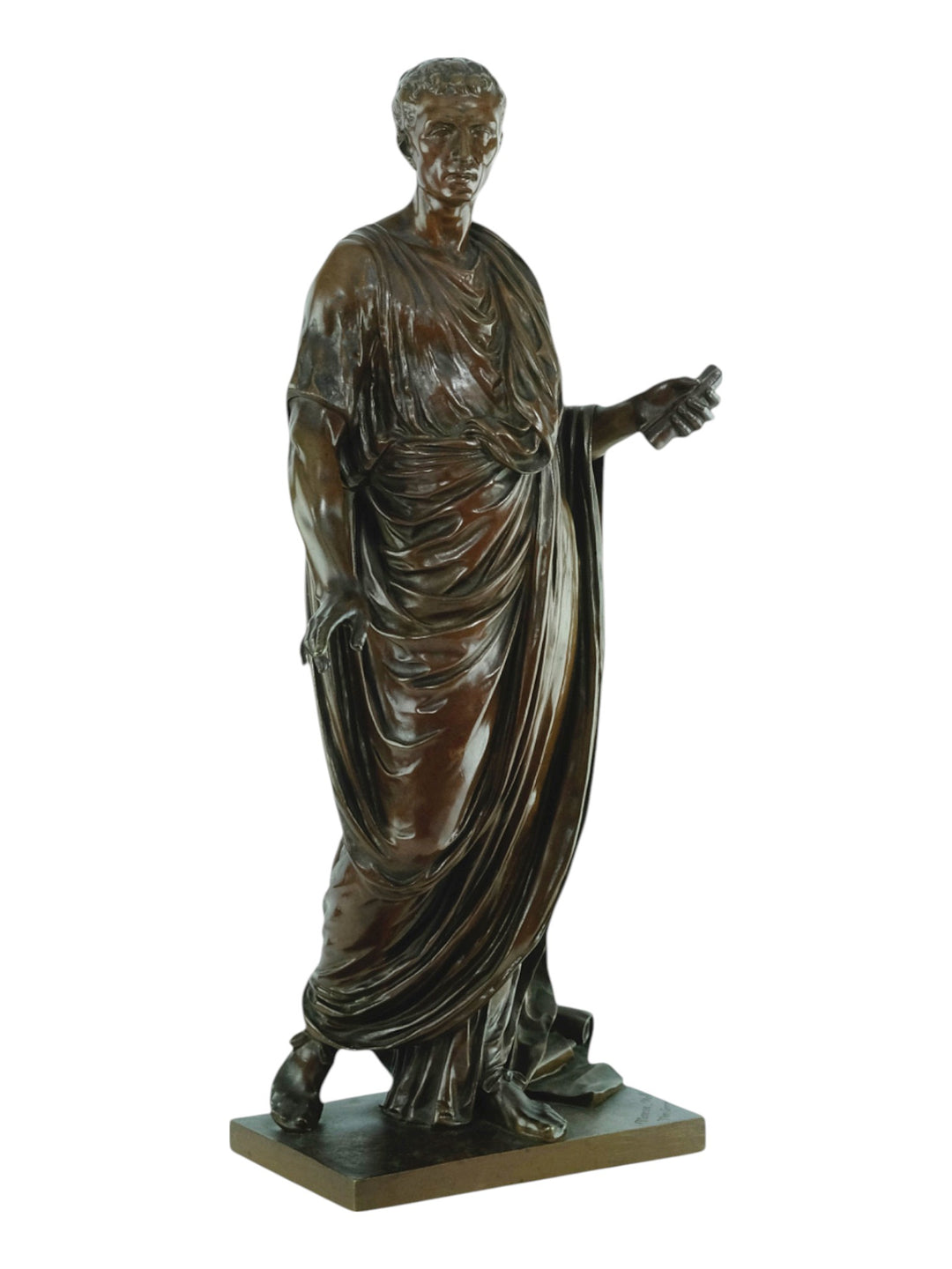 Antiek bronzen beeld van Caesar in gedrapeerde toga door Mathurin Moreau