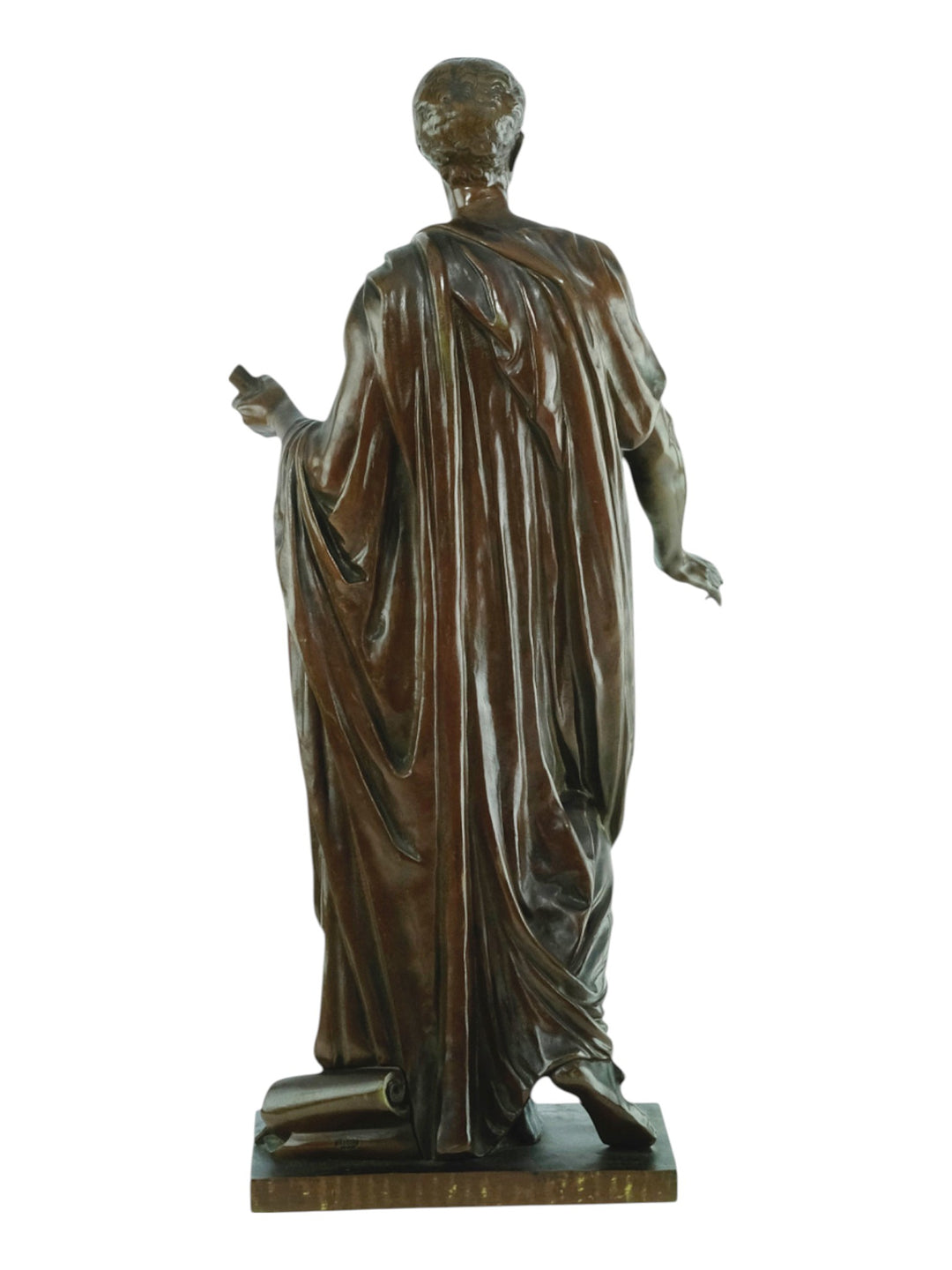 Antiek bronzen beeld van Caesar in gedrapeerde toga door Mathurin Moreau