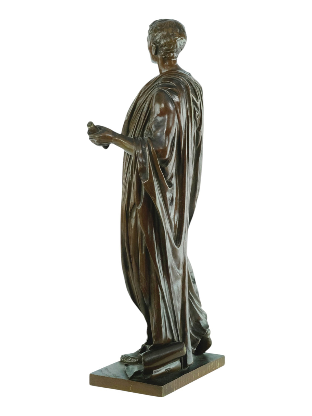 Antiek bronzen beeld van Caesar in gedrapeerde toga door Mathurin Moreau