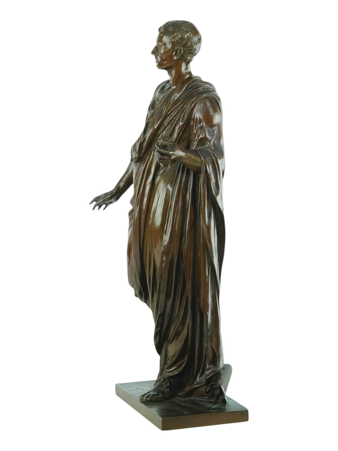 Antiek bronzen beeld van Caesar in gedrapeerde toga door Mathurin Moreau