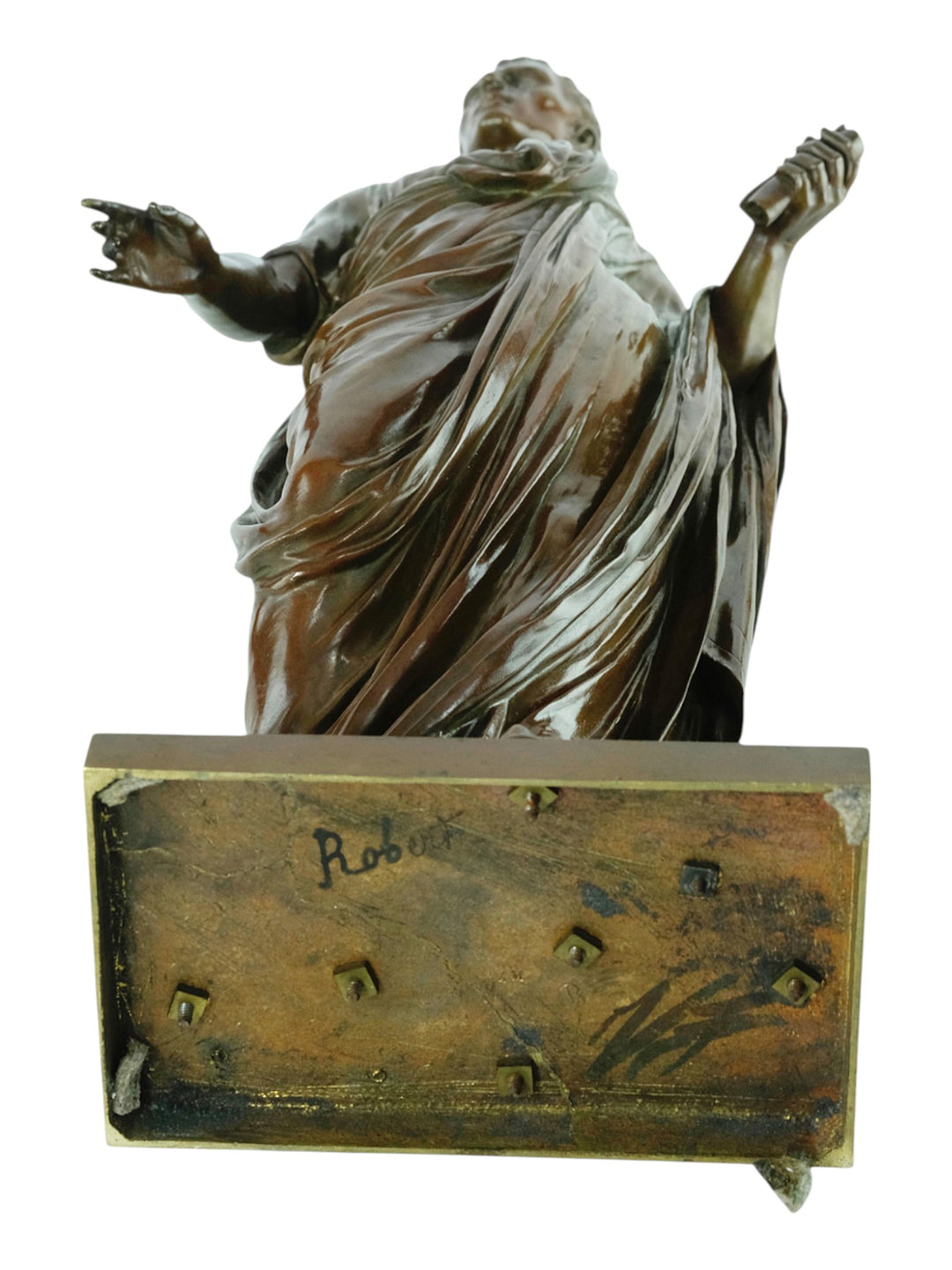 Antiek bronzen beeld van Caesar in gedrapeerde toga door Mathurin Moreau