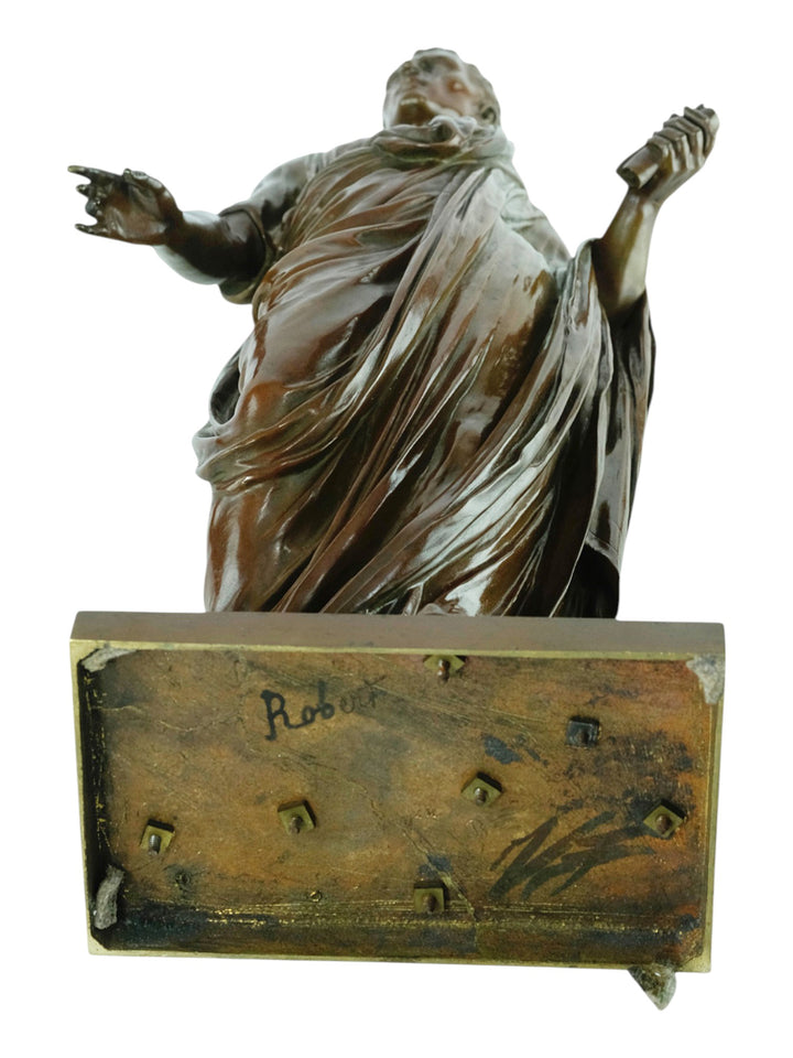 Antiek bronzen beeld van Caesar in gedrapeerde toga door Mathurin Moreau