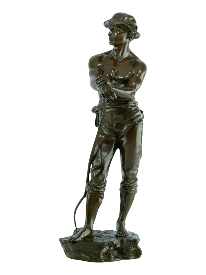 Antiek bronzen beeld van een hooimaker door Charles Octave Levy