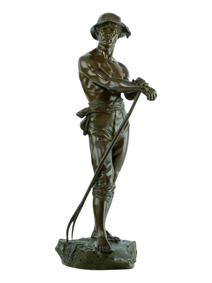 Antiek bronzen beeld van een hooimaker door Charles Octave Levy