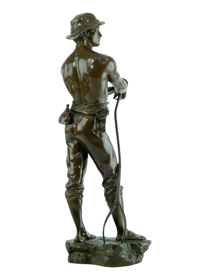 Antiek bronzen beeld van een hooimaker door Charles Octave Levy