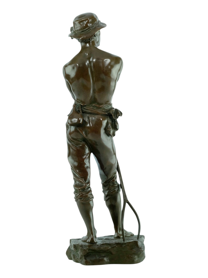 Antiek bronzen beeld van een hooimaker door Charles Octave Levy