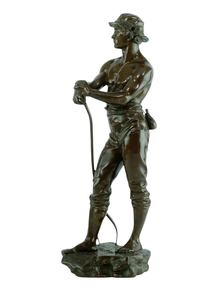 Antiek bronzen beeld van een hooimaker door Charles Octave Levy