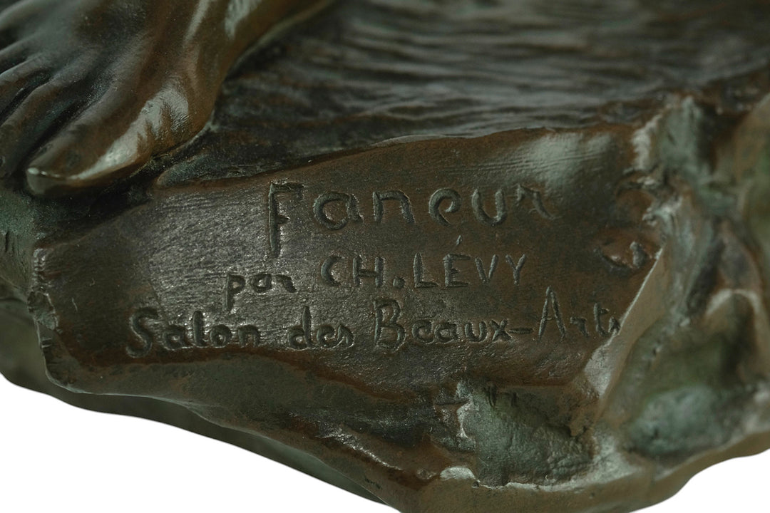 Antiek bronzen beeld van een hooimaker door Charles Octave Levy