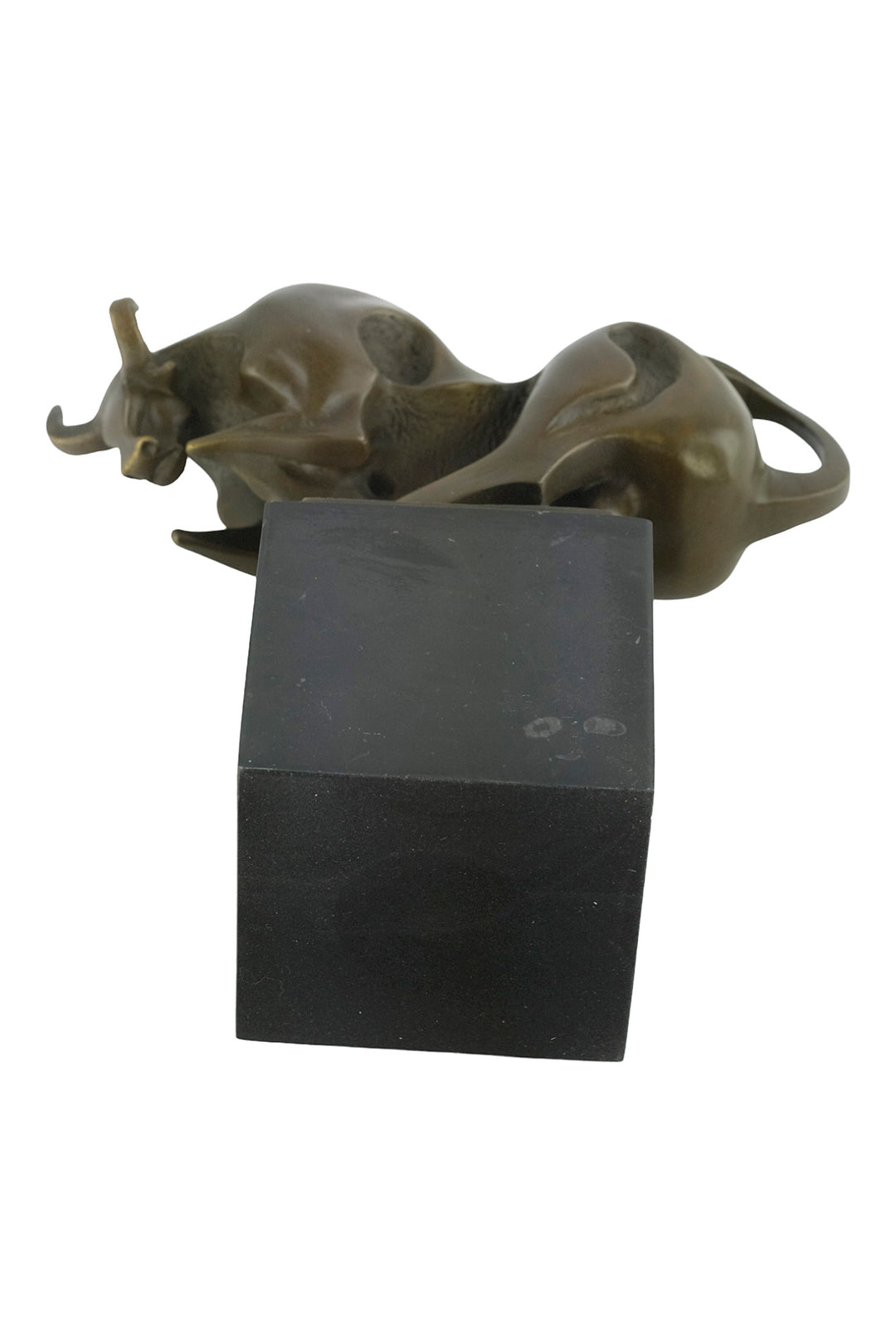 Modern bronze sculpture of a charging bull