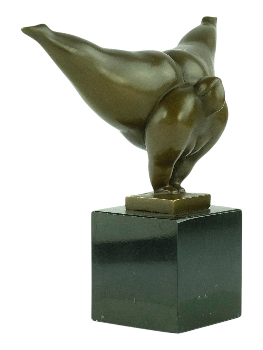 Escultura moderna de bronce de una voluptuosa mujer realizando una parada de manos - pátina marrón