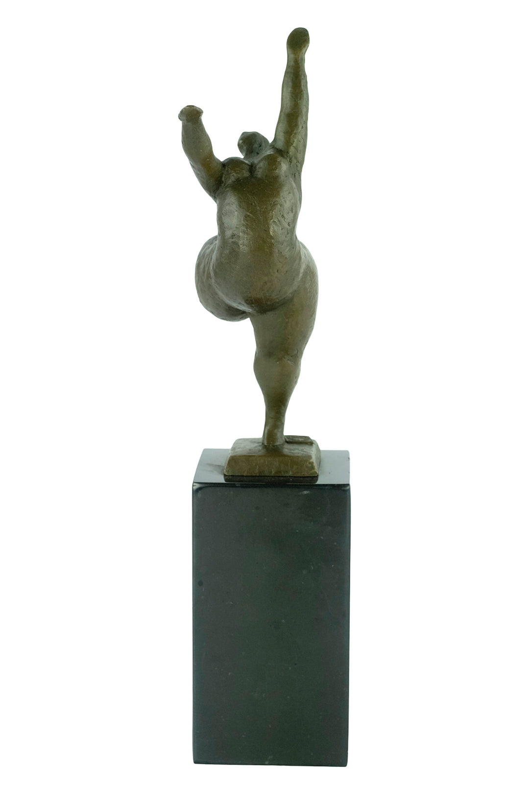 Bronze sculpture of a voluptuous female nude dancing freely
