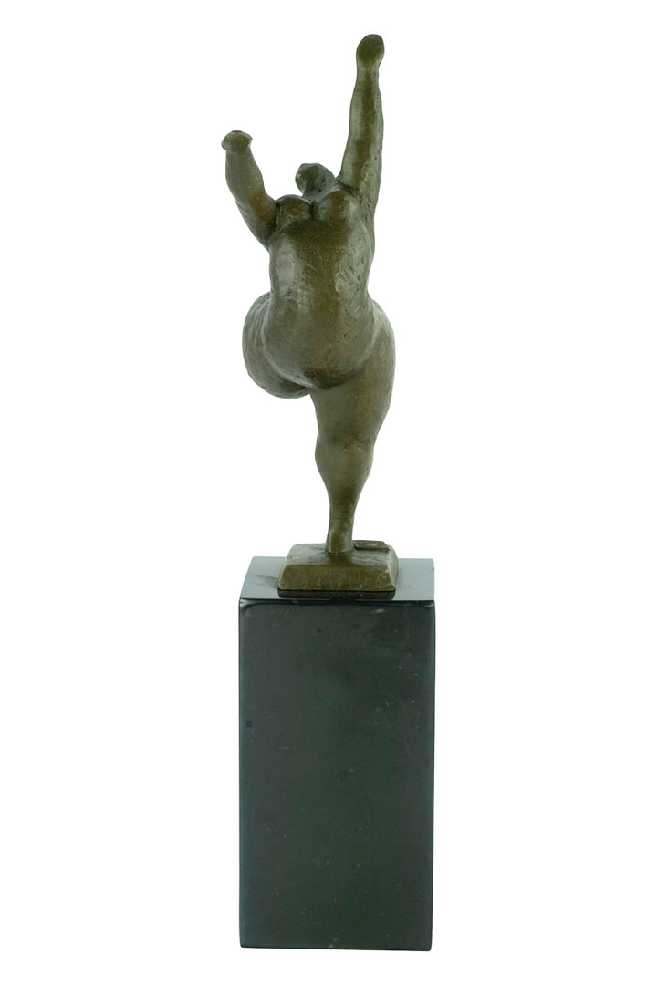Bronze sculpture of a voluptuous female nude dancing freely
