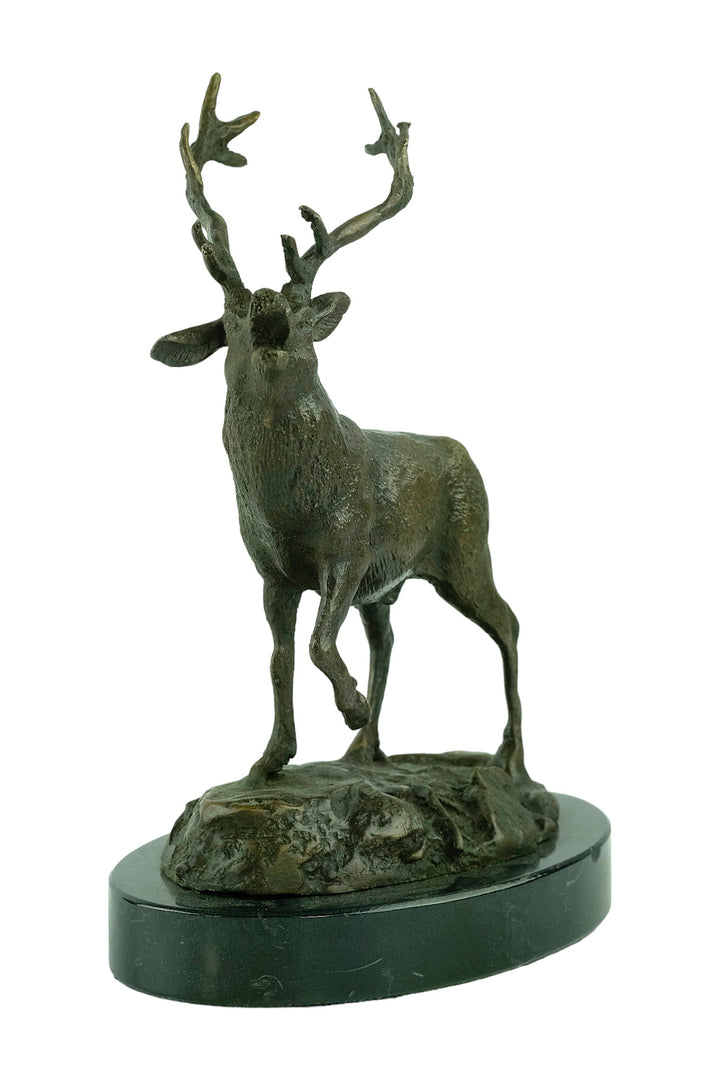 Bronze sculpture of a red deer bellowing