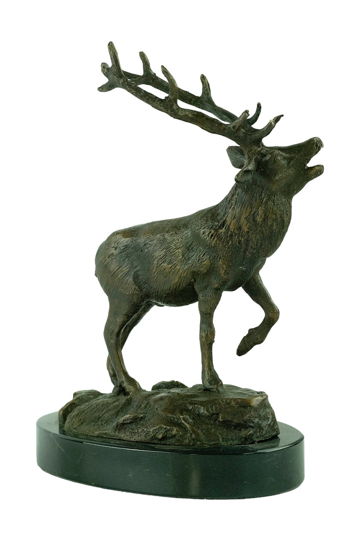 Bronze sculpture of a red deer bellowing