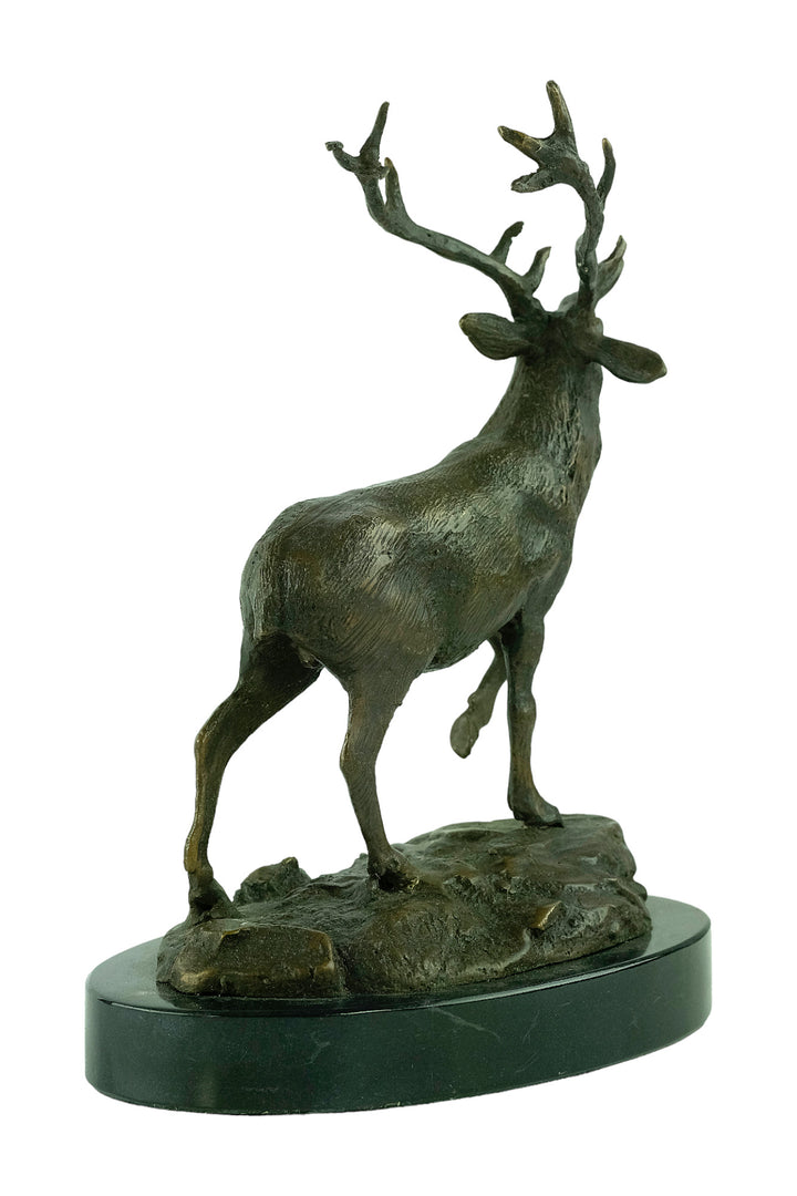 Bronze sculpture of a red deer bellowing