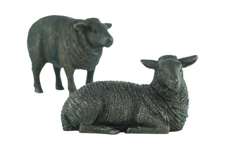 Pair of bronze sheep sculptures