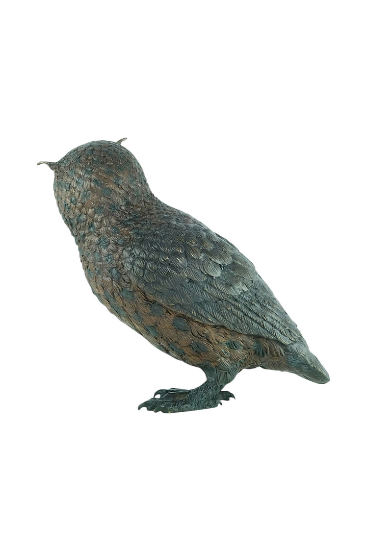 Bronze sculpture of a standing owl
