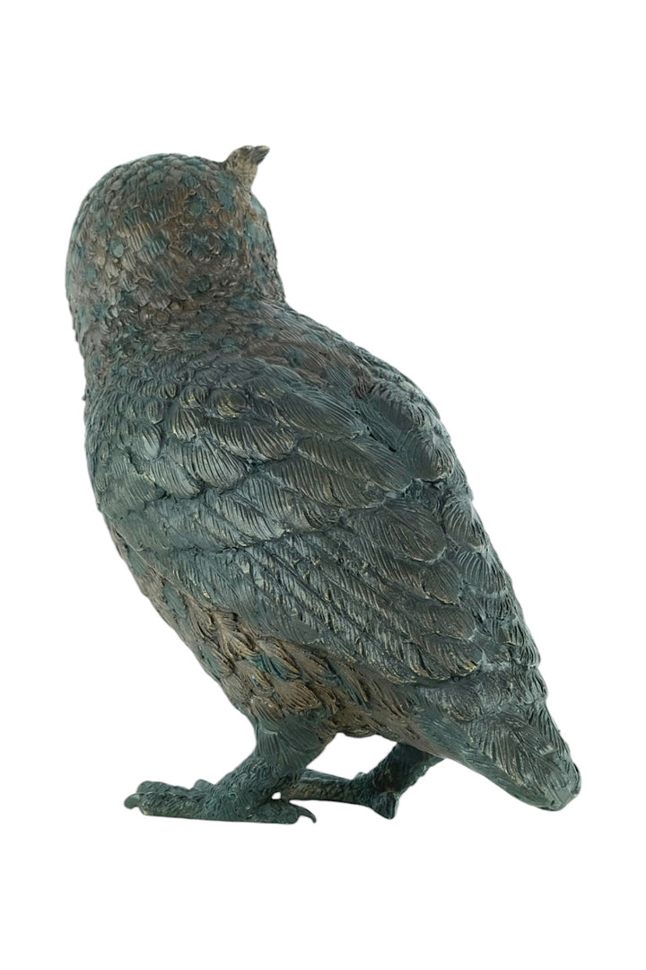 Bronze sculpture of a standing owl