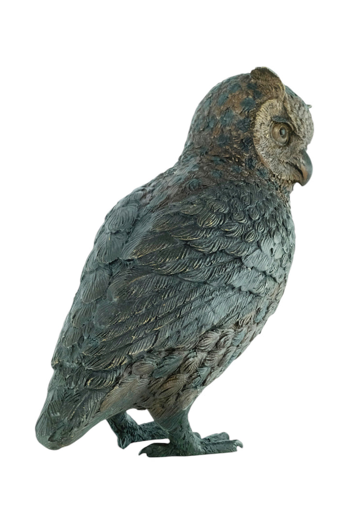 Bronze sculpture of a standing owl