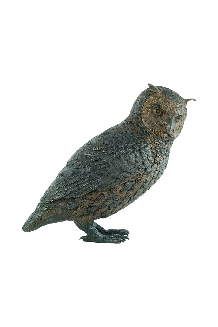 Bronze sculpture of a standing owl
