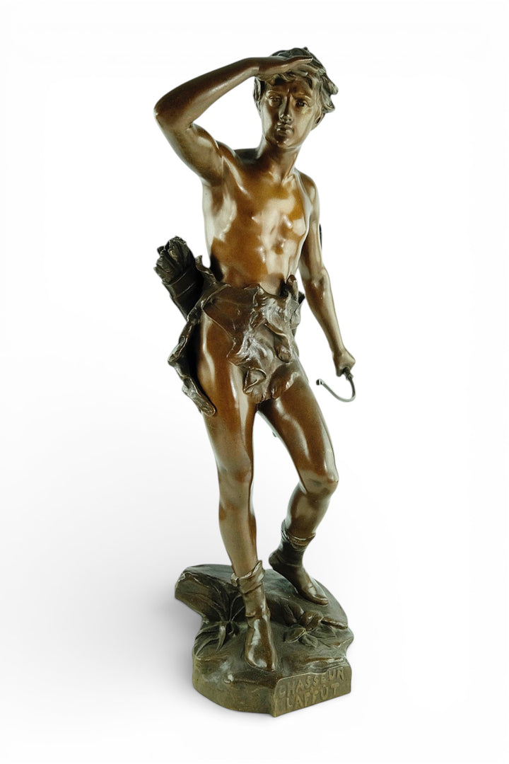 Antiek bronzen beeld 'Chasseur à l’Affût' door Eugène Marioton