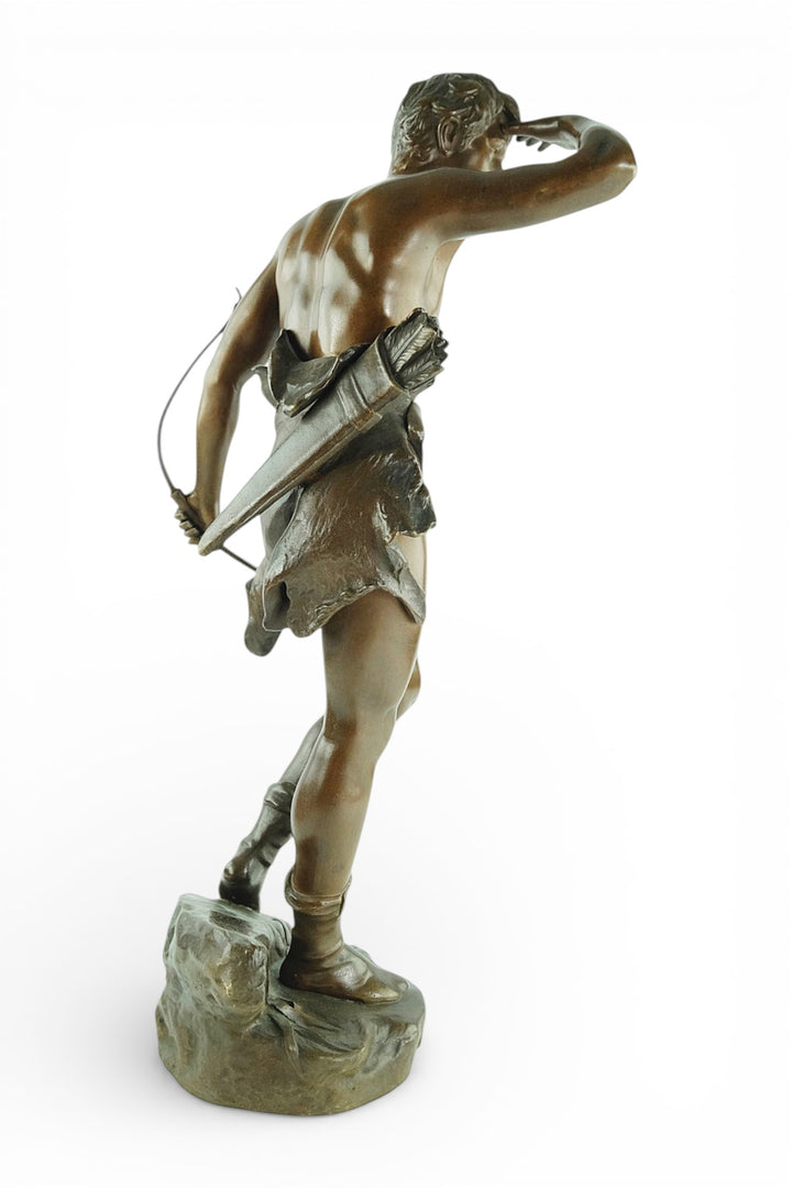 Antiek bronzen beeld 'Chasseur à l’Affût' door Eugène Marioton