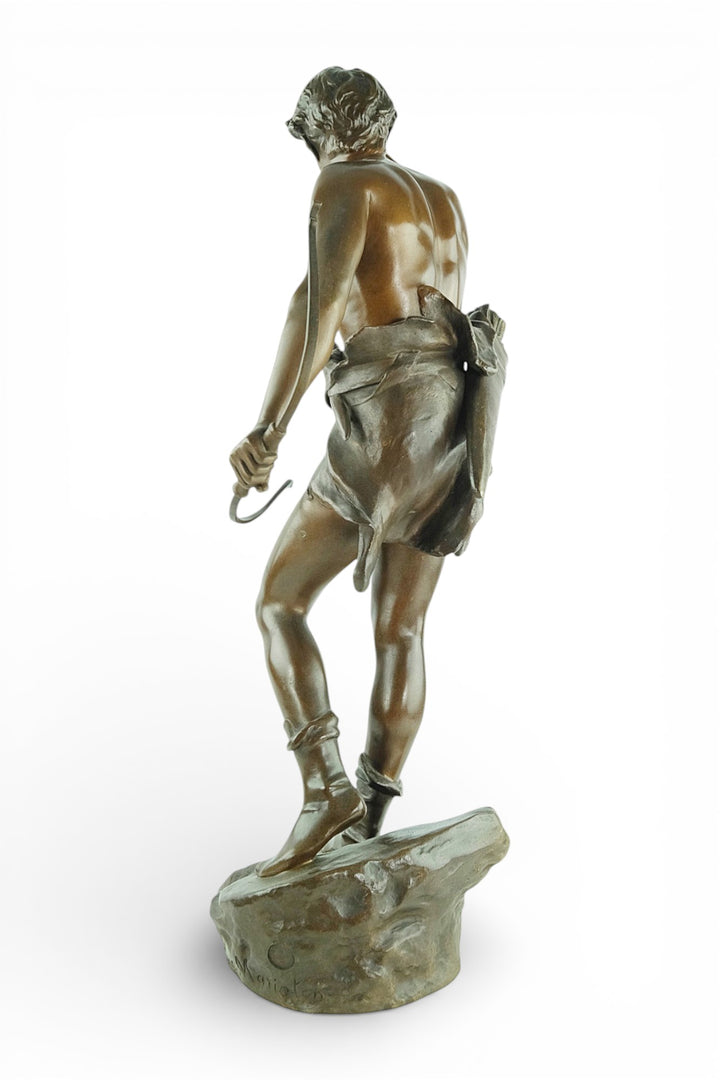 Antiek bronzen beeld 'Chasseur à l’Affût' door Eugène Marioton