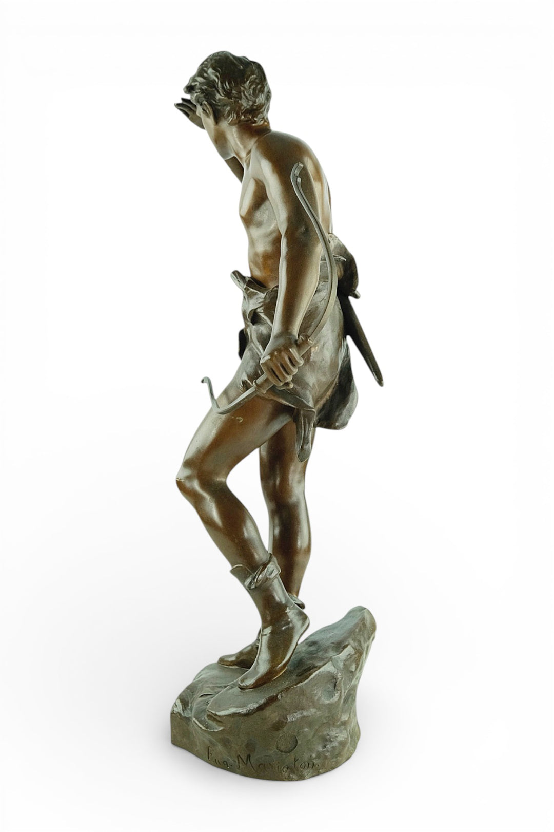 Antiek bronzen beeld 'Chasseur à l’Affût' door Eugène Marioton