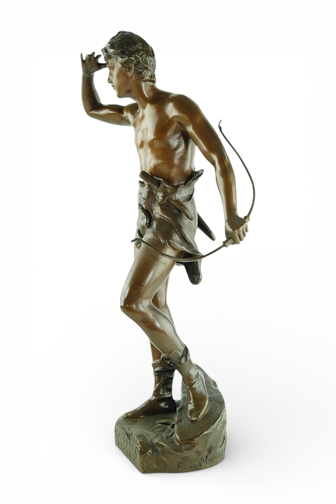 Antiek bronzen beeld 'Chasseur à l’Affût' door Eugène Marioton