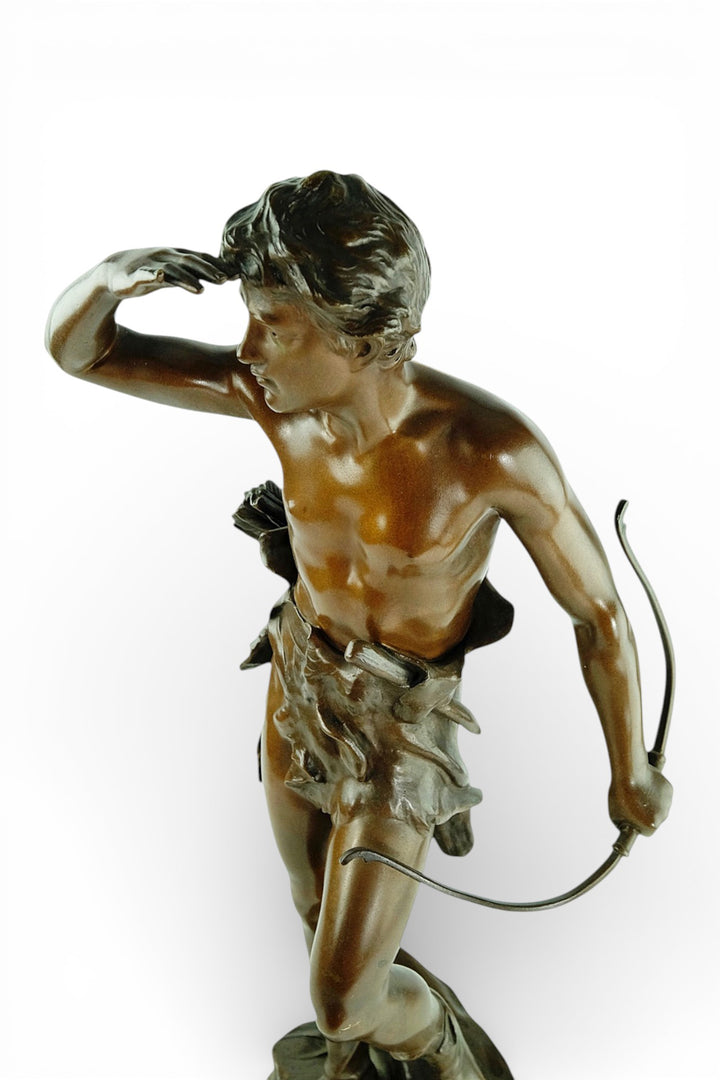 Antiek bronzen beeld 'Chasseur à l’Affût' door Eugène Marioton